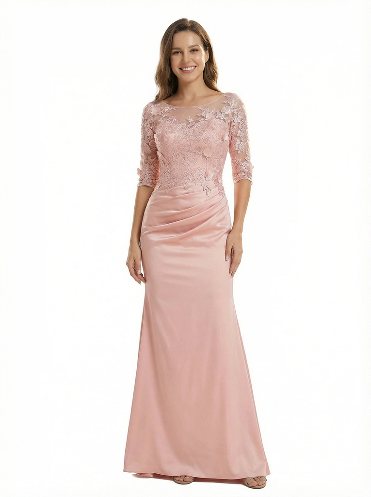 Chicsew Mother of The Bride Dress Scoop Half Sleeve Mermaid Lace Trumpet Maxi Gown