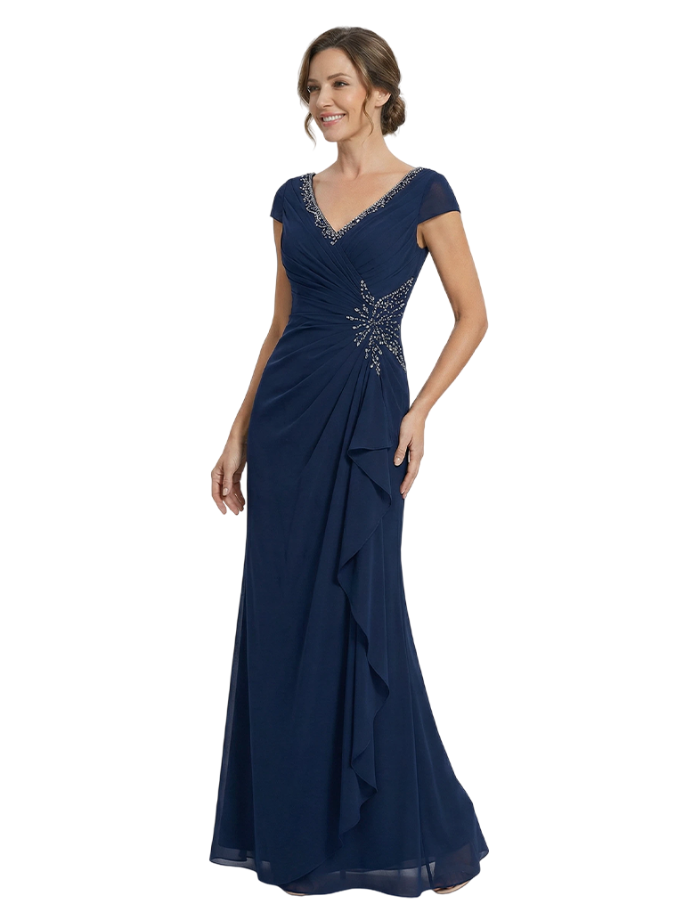 Elegant Cap Sleeves Lace Chiffon A-Line Mother of The Bride Dresses