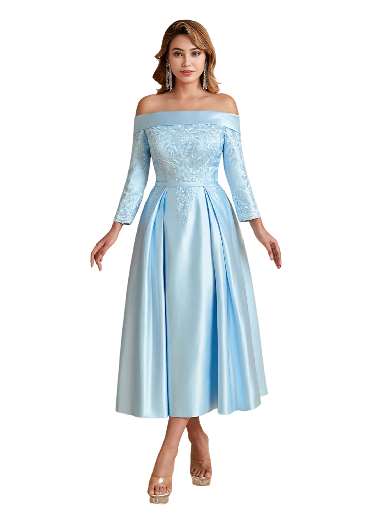 Elegant Silky Satin Lace Applique A-Line Mother Of The Brides Dresses Online