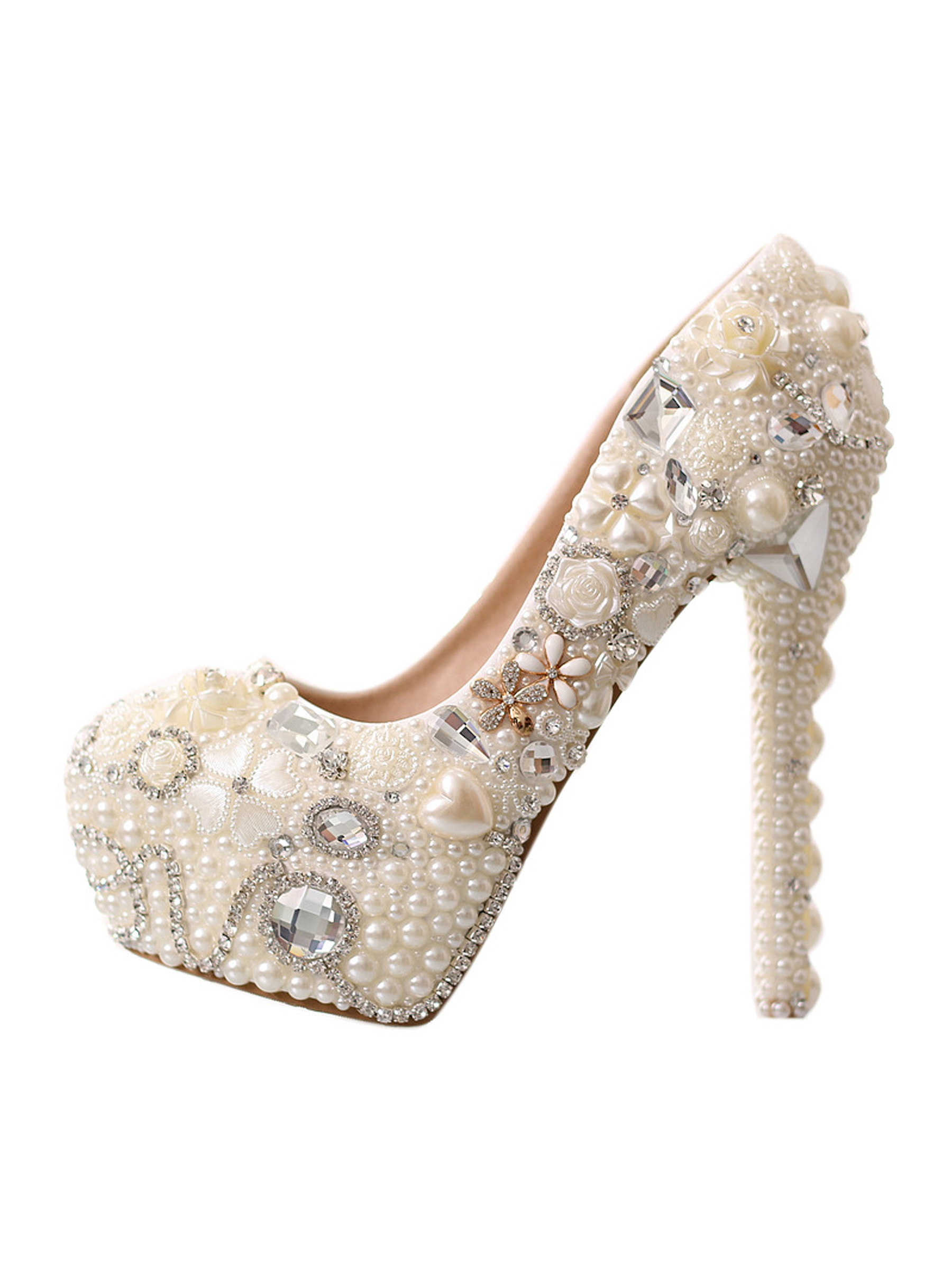 Womens Platform Pearl Rhinestone Wedding Shoes High Heel Party Evening Bridal Crystal Shoes