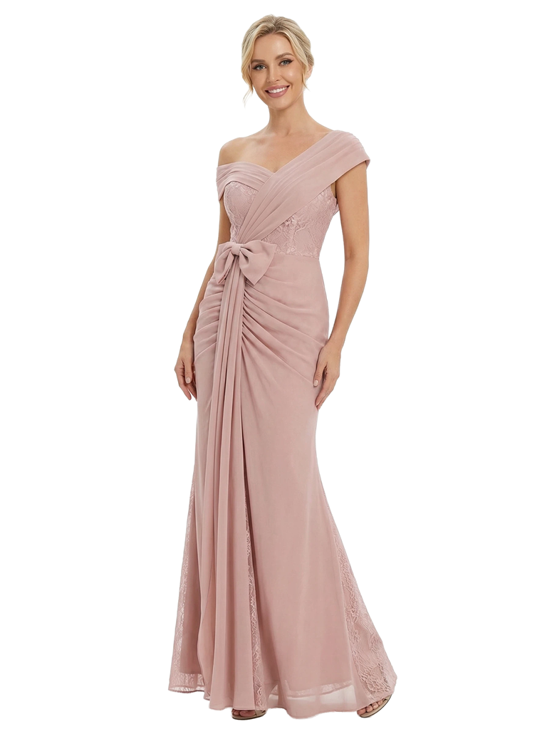 Chicsew Beautiful One Shoulder Lace Appliques Mermaid Chiffon Mother Of The Bride Dress