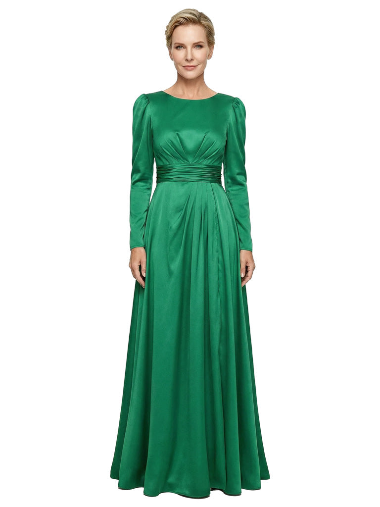 Modest Long Sleeves Scoop Neckline Satin Mother Of The Bride Gown