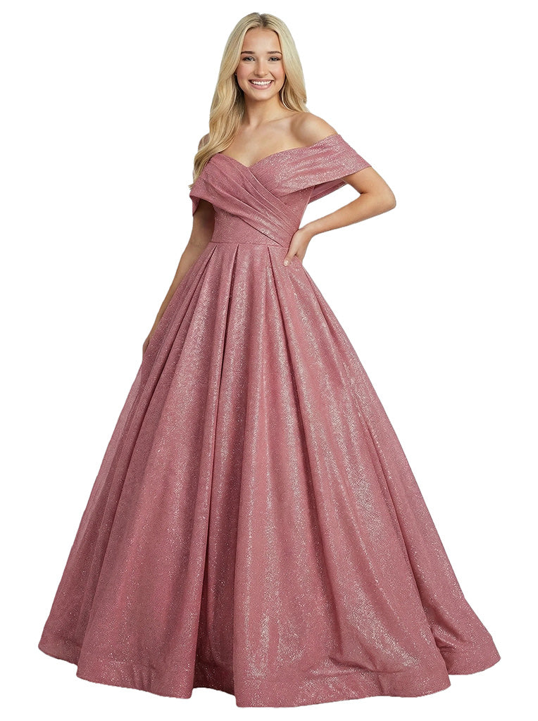 Gorgeous Off Shoulder Glitter Sequin A-line Ruched Evening Prom Dresses