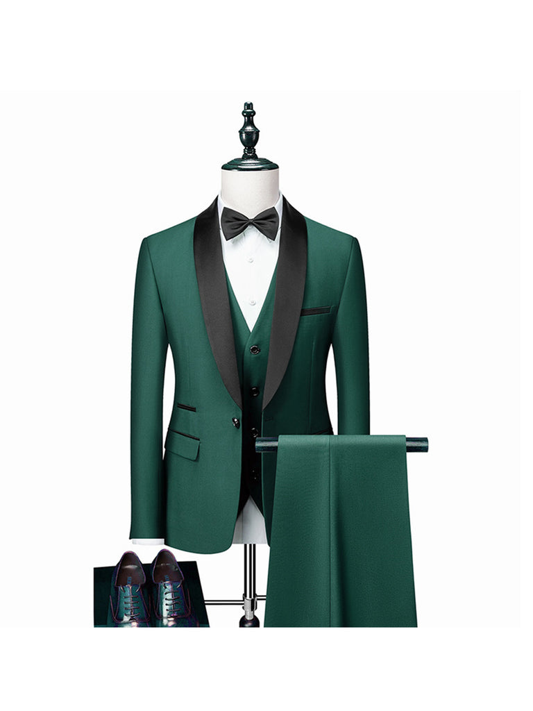 Green Classic 3 Piece Men's Suit with Regular Fit and Sophisticated Peak Lapel CN546