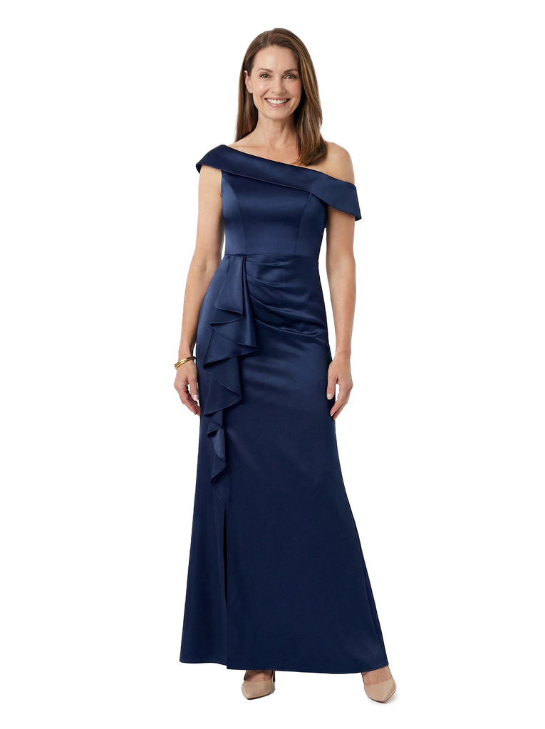 ChicSew Fancy Asymmetrical Straps Silky Satin Ruffle Mermaid Mother Of The Bride Dresses Floor Length