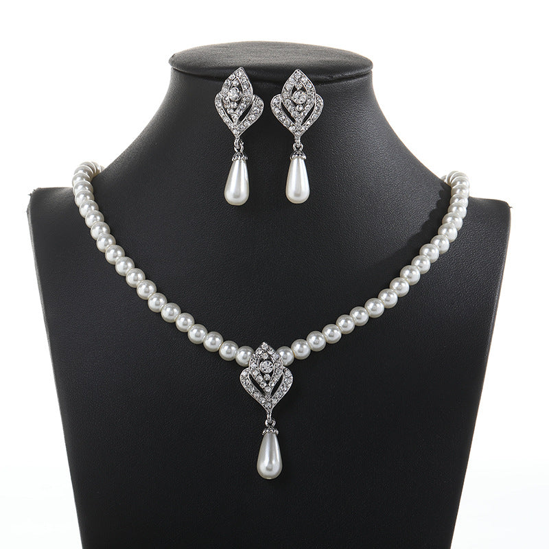 New Pearl Set NecklaceEarrings Two-piece Set for Women's Wedding Party CN34