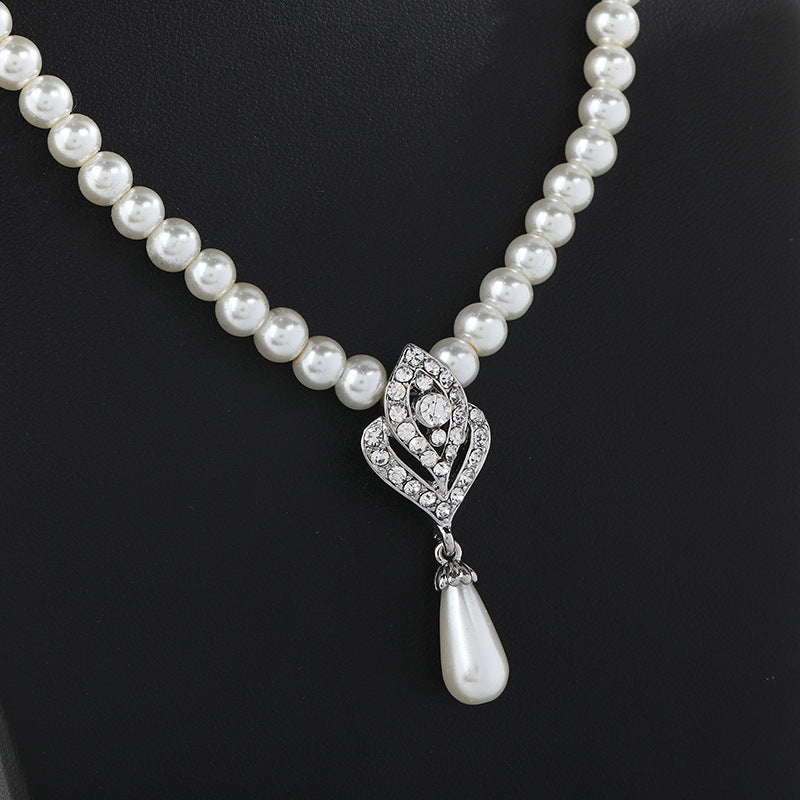 New Pearl Set NecklaceEarrings Two-piece Set for Women's Wedding Party CN34
