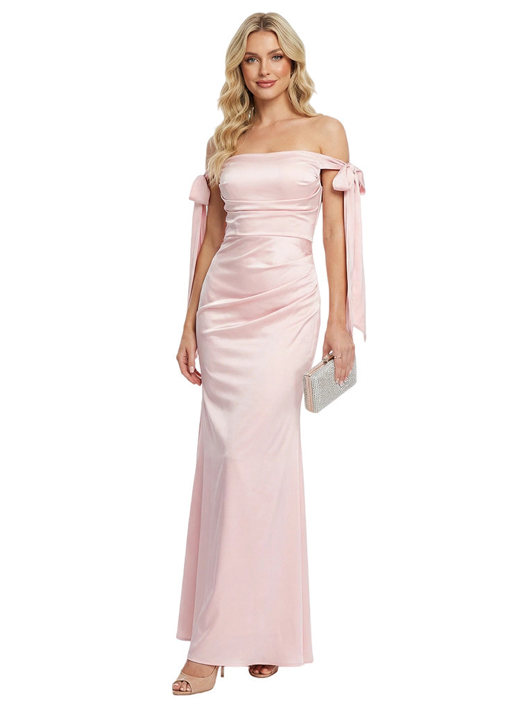 Modern Off Shoulder Satin Mermaid Prom Dress Floor Length Evening Gown