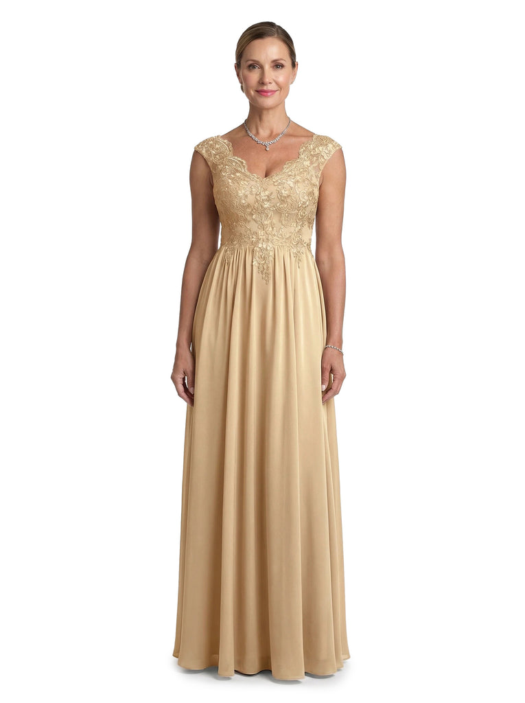 ChicSew Stunning V-Neck Lace Applique Chiffon A-Line Mother Of The Groom Dresses Long