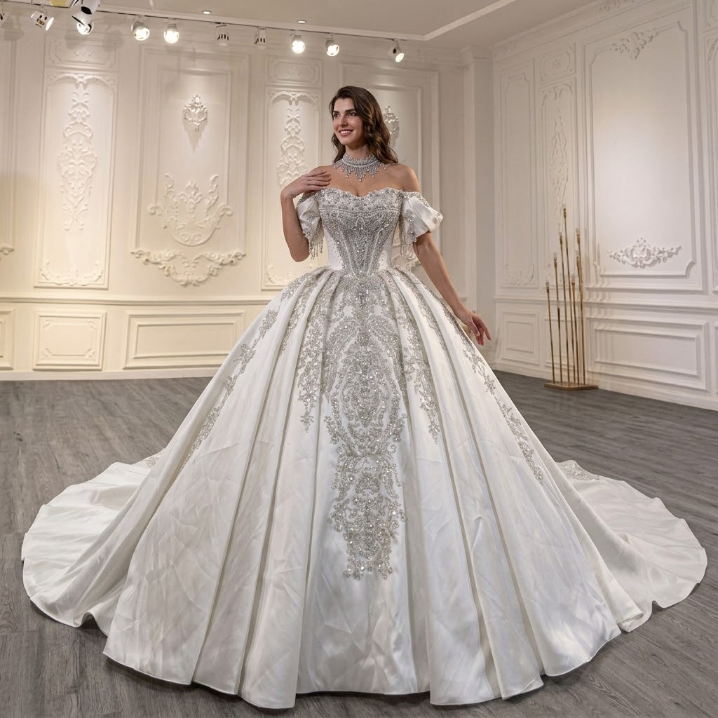 ChicSew Luxurious Satin Rhinestone Ball Gown Wedding Dress