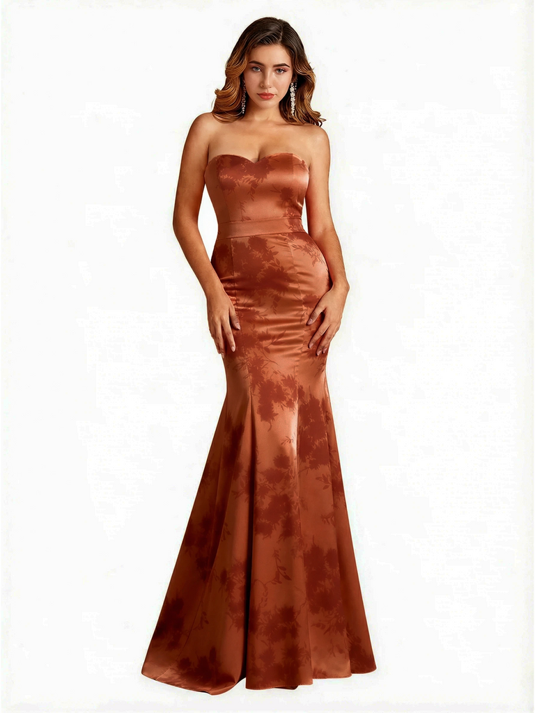 Sexy Sweetheart Mermaid Long Satin Floral Formal Dresses For Women
