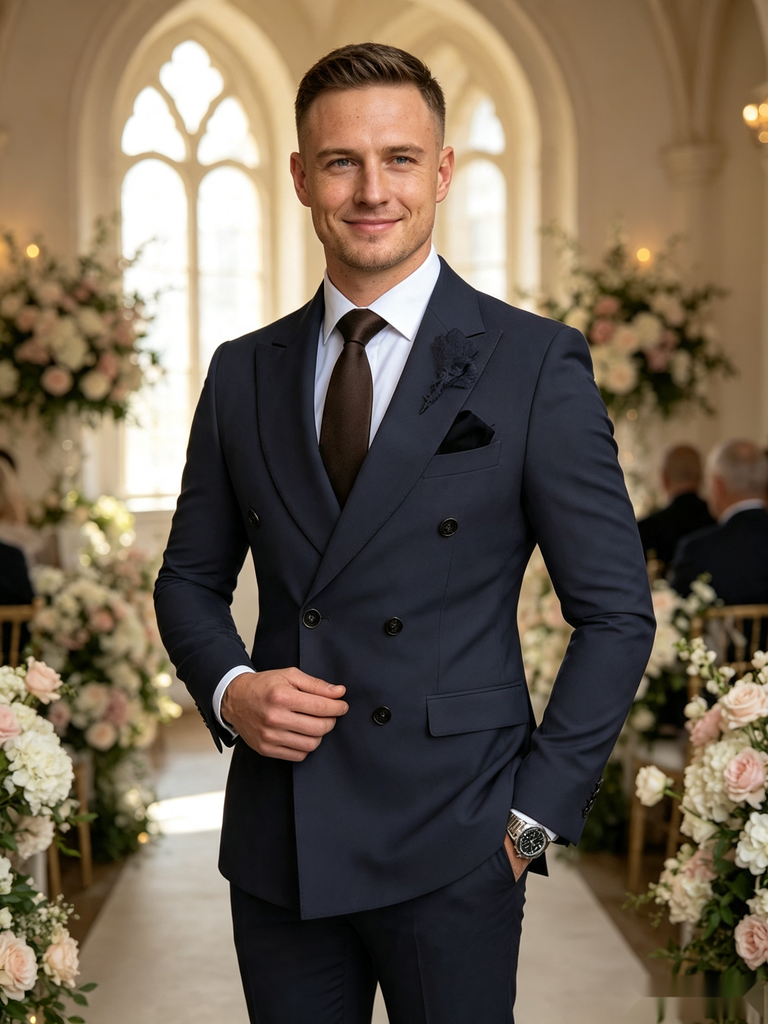 Classic 3 Piece Dark Navy Men's Suit with Regular Fit and Sophisticated Peak Lapel