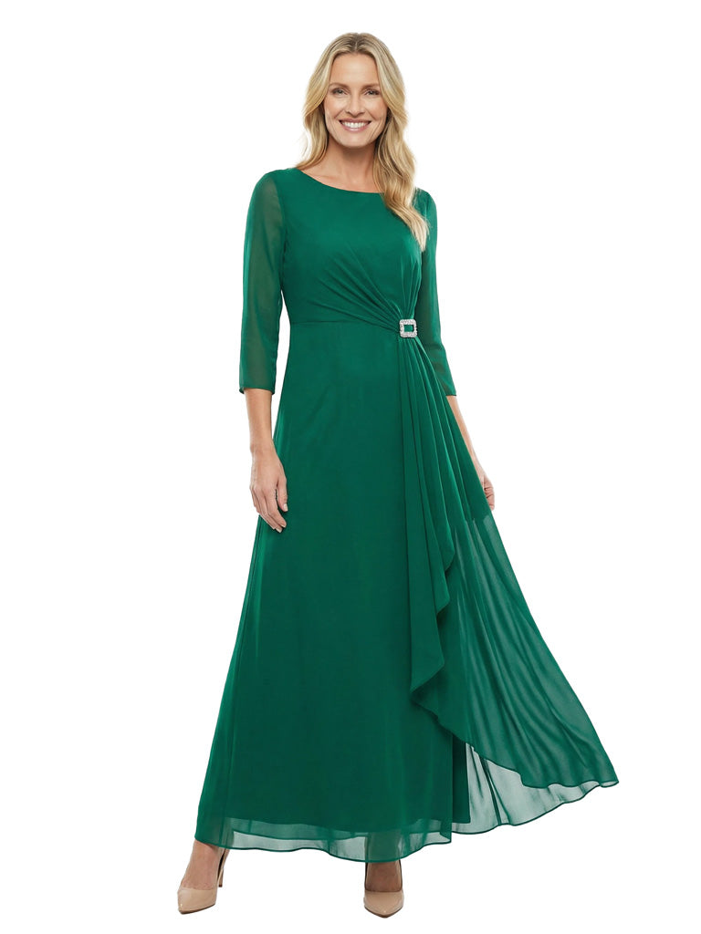 Modern Jewel 3/4 Sleeves Chiffon Mother Of The Bride Dress With Unique Side Pleats