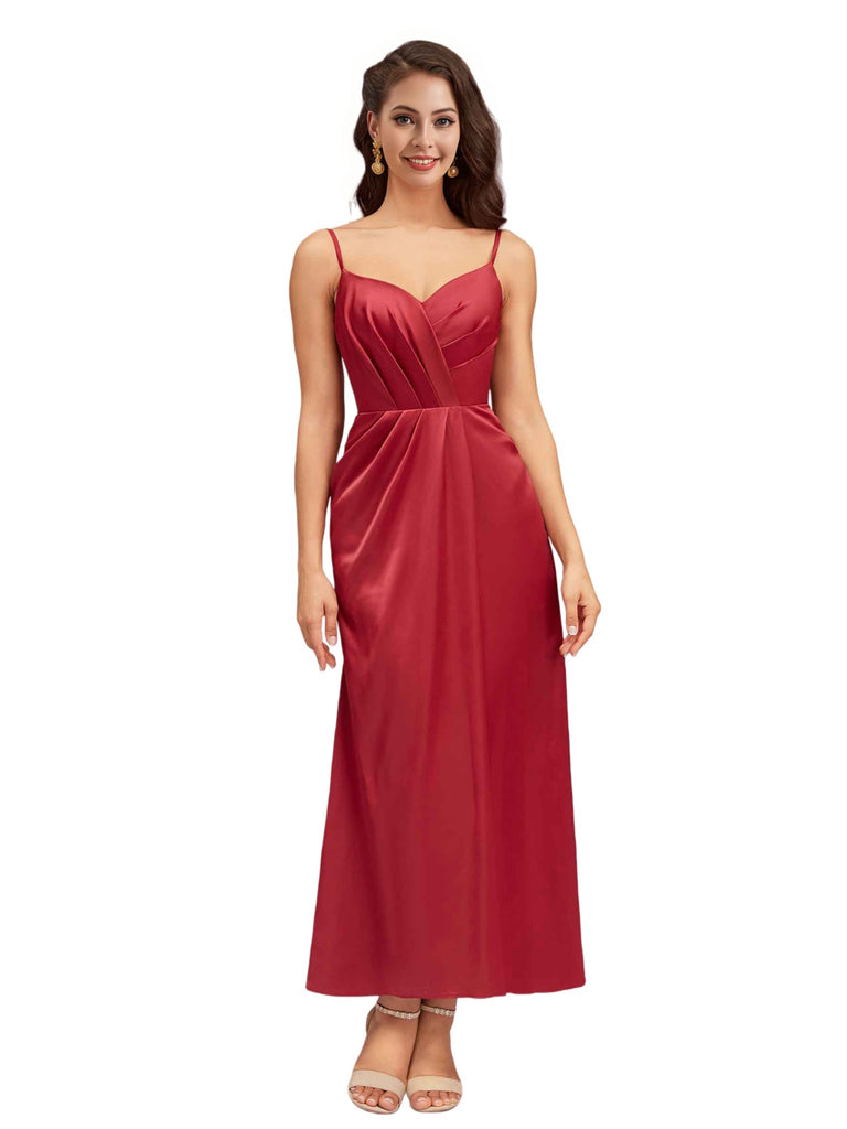 Sexy Mermaid Spaghetti Straps Soft Satin Ankle-Length Maxi Formal Bridesmaid Dresses Online