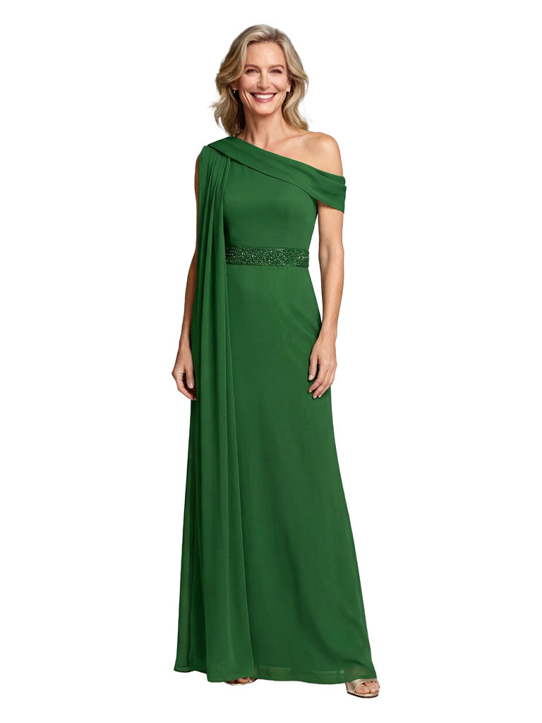 Unique Asymmetric Straps Chiffon Mother Of The Groom Gown Beaded Belt Formal Evening Dress