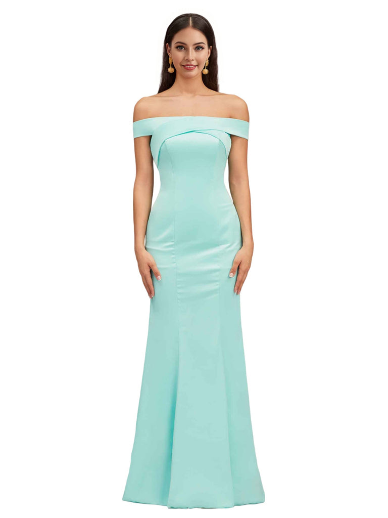 Simple Off The Shoulder Mermaid Beauty Soft Satin Floor-Length Bridesmaid Dresses