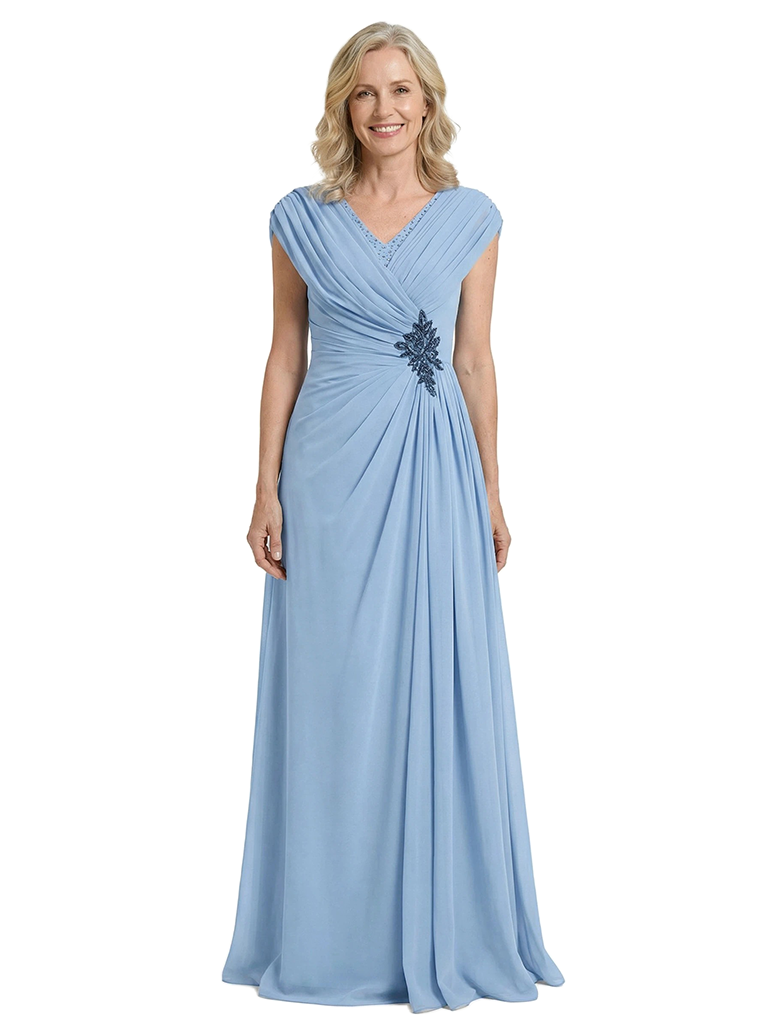 ChicSew Modern Ruched Chiffon A-Line Mother Of The Groom Dress V-Neck