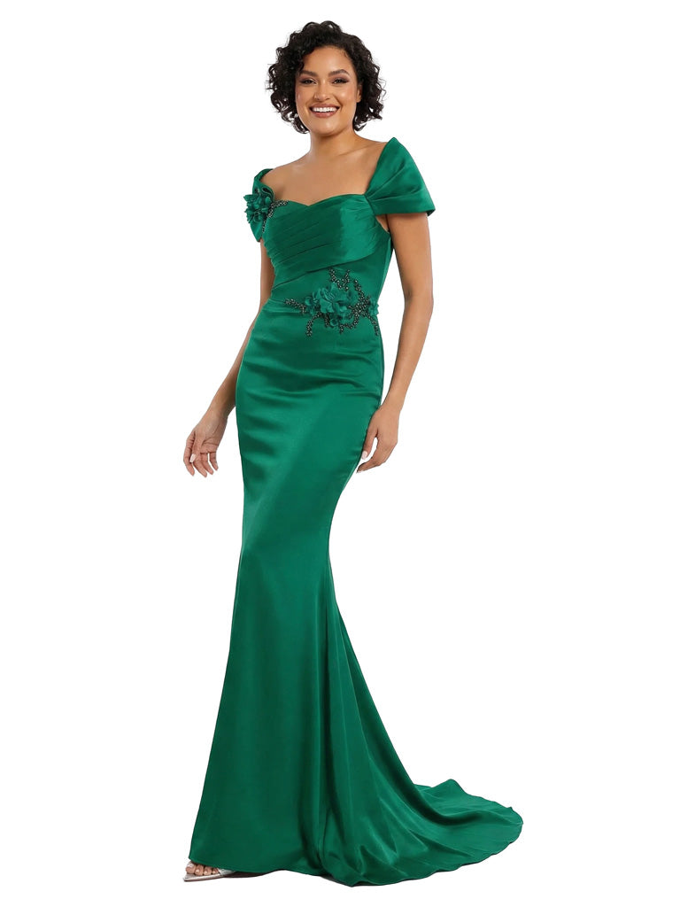 Off Shoulder Satin Mother Of The Bride Dress Mermaid Maxi Gown Formal Wedding Attire