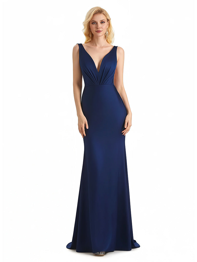 Sexy Spaghetti Straps V-Neck Mermaid Jersey Long Formal Dresses For Women