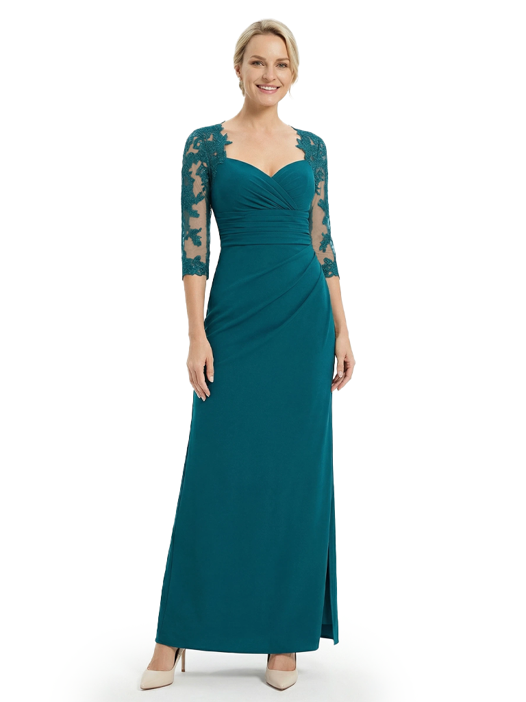 Chicsew V-Neck 3/4 Sleeves Ruched Mother Of The Groom Dress Mermaid Fishtail Evening Gown