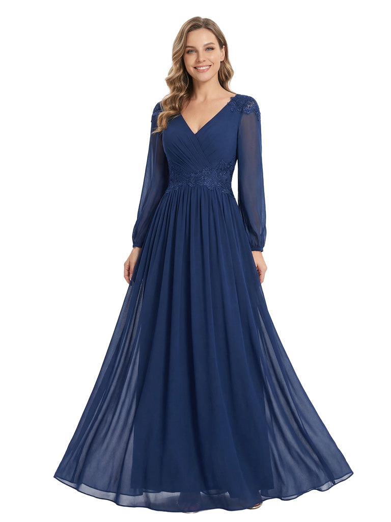 Beautiful Mother Of The Bride Dresses V-Neck Long Sleeves A-Line Lace Appliques