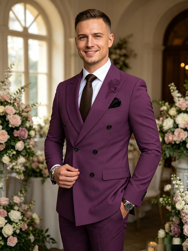Classic 2 Piece Grape Men's Suit with Regular Fit and Sophisticated Peak Lapel