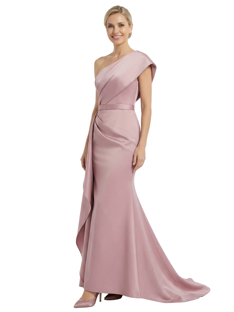 Chicsew Morden One Shoulder High-Low Satin Mermaid Mother of The Bride Dresses