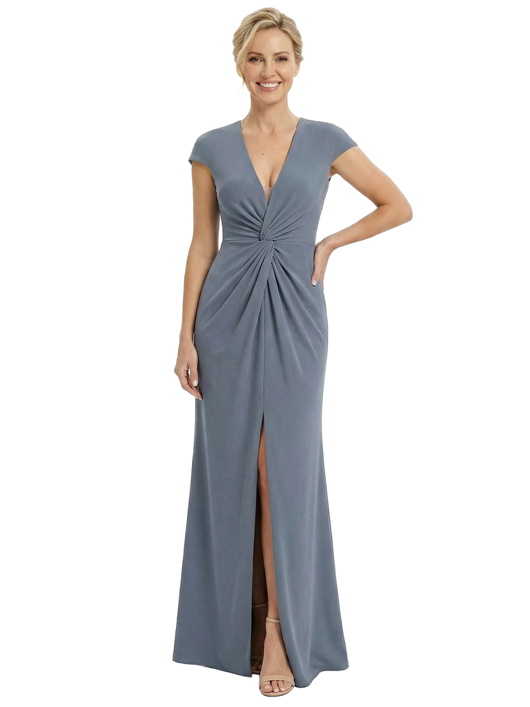 Chicsew Sexy V-Neck Cap Sleeves Slit Floor Length Mermaid Mother Of The Groom Dress