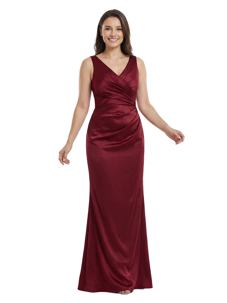 Beautiful V-Neck Silky Satin Mother Of The Bride Mermaid Evening Gown