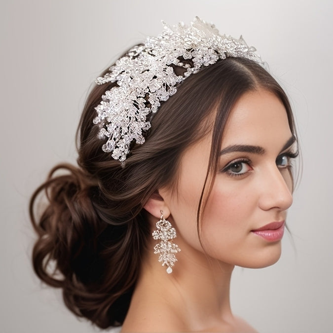 Handmade Crystal Beading Hairband Wedding Headband Luxury Silver Headband CN26