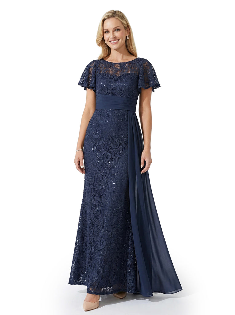 ChicSew Jewel Short Sleeves Lace Mermaid Floor Length Chiffon Elegant Mother Of The Bride Dresses