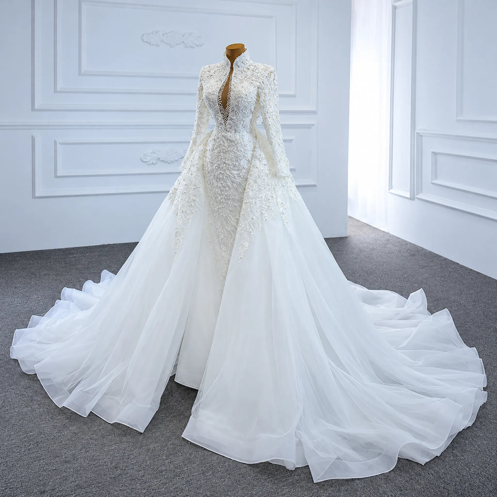 ChicSew Sparkly Deep V-Neck Ball Gown Wedding Dress With Overskirt