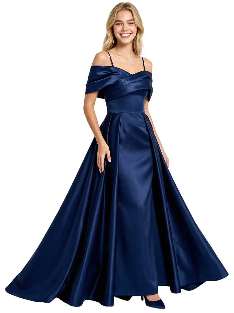 Elegant Satin Cold Shoulder Mermaid Party Prom Dresses Overskirt