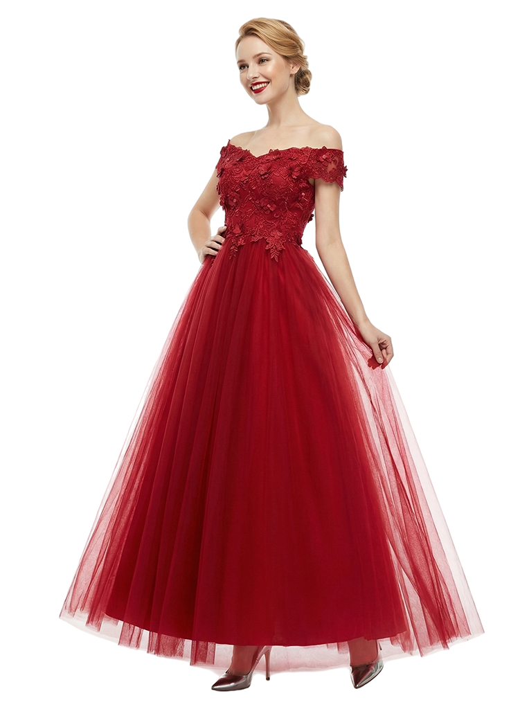 Elegant Off The Shoulder A-line Long Tulle Party Prom Dresses