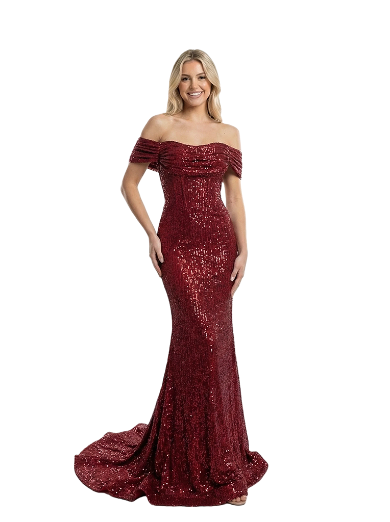 Sparkly Off Shoulder Mermaid Sequined Long Evening Prom Dresses