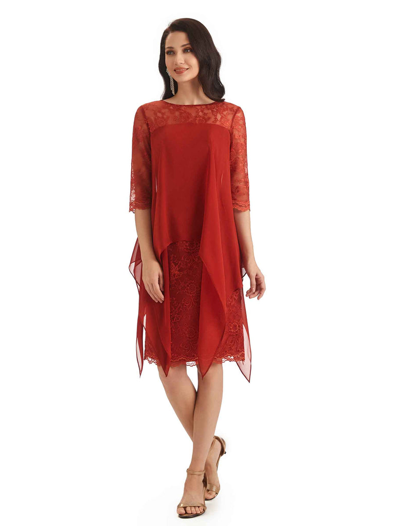 Elegant A-line Chiffon Half Sleeves Knee-Length Short Mother of The Bride Dresses