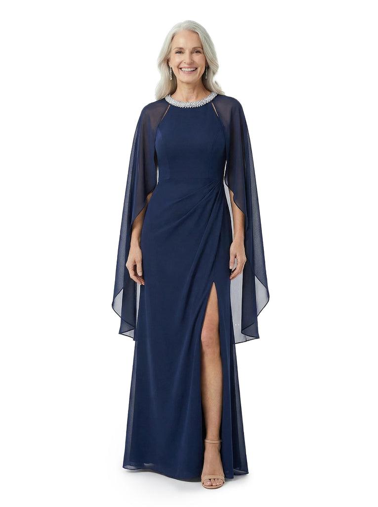 ChicSew Jewel Side Slit Overlay Layered Chiffon Floor-Length Casual Mother of the Bride Dresses