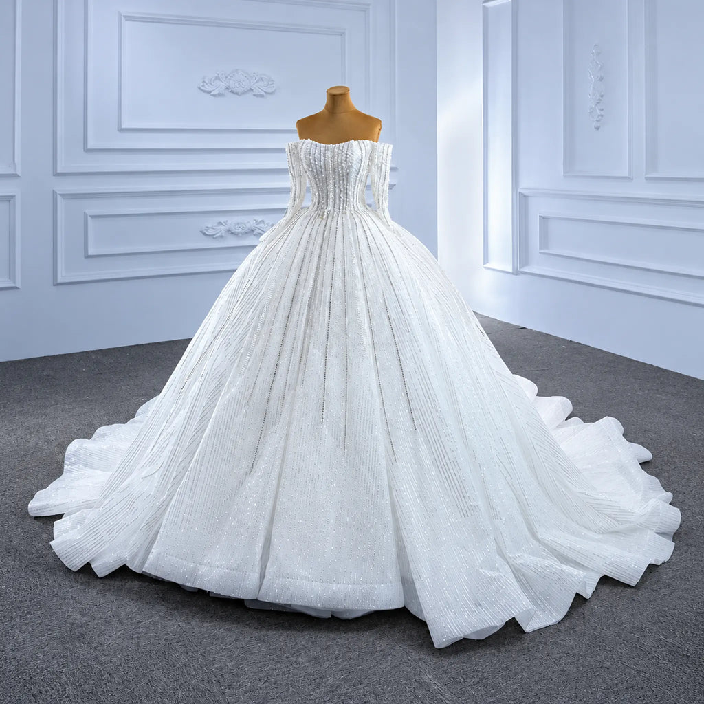 ChicSew Luxurious Off Shoulder A-Line Ball Gown Wedding Dress With Beading