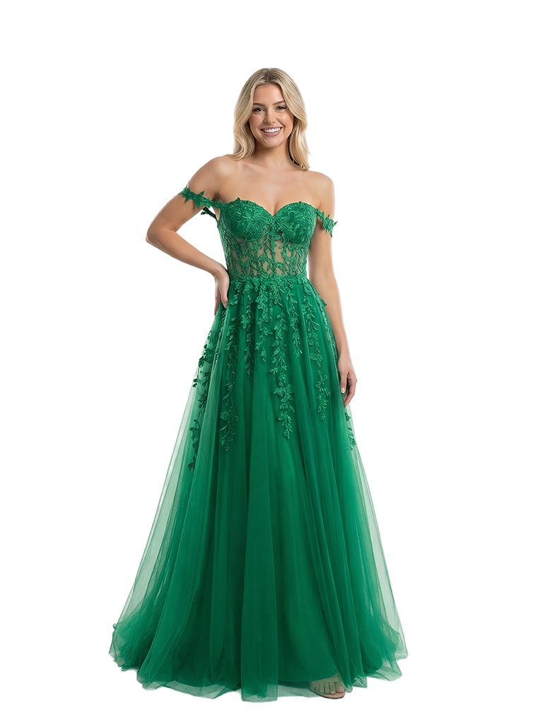 ChicSew Dreamy Off the Shoulder Lace Tulle A-line Cut Out Corset Prom Dresses