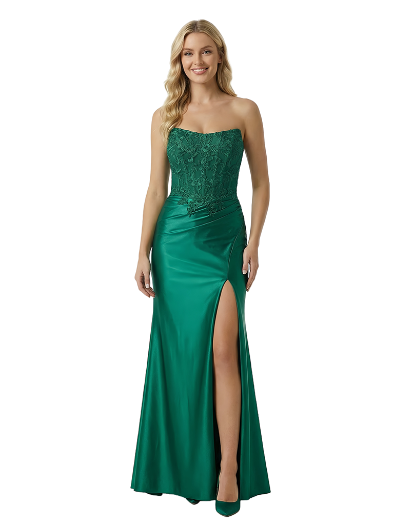 ChicSew Elegant Strapless Lace Applique Corset Cut Out Prom Dress with Side Slit
