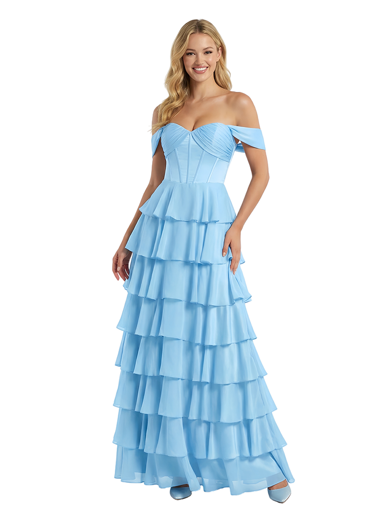 ChicSew Sweet Off Shoulder Ruffles Chiffon Corset A-line Prom Party Dress