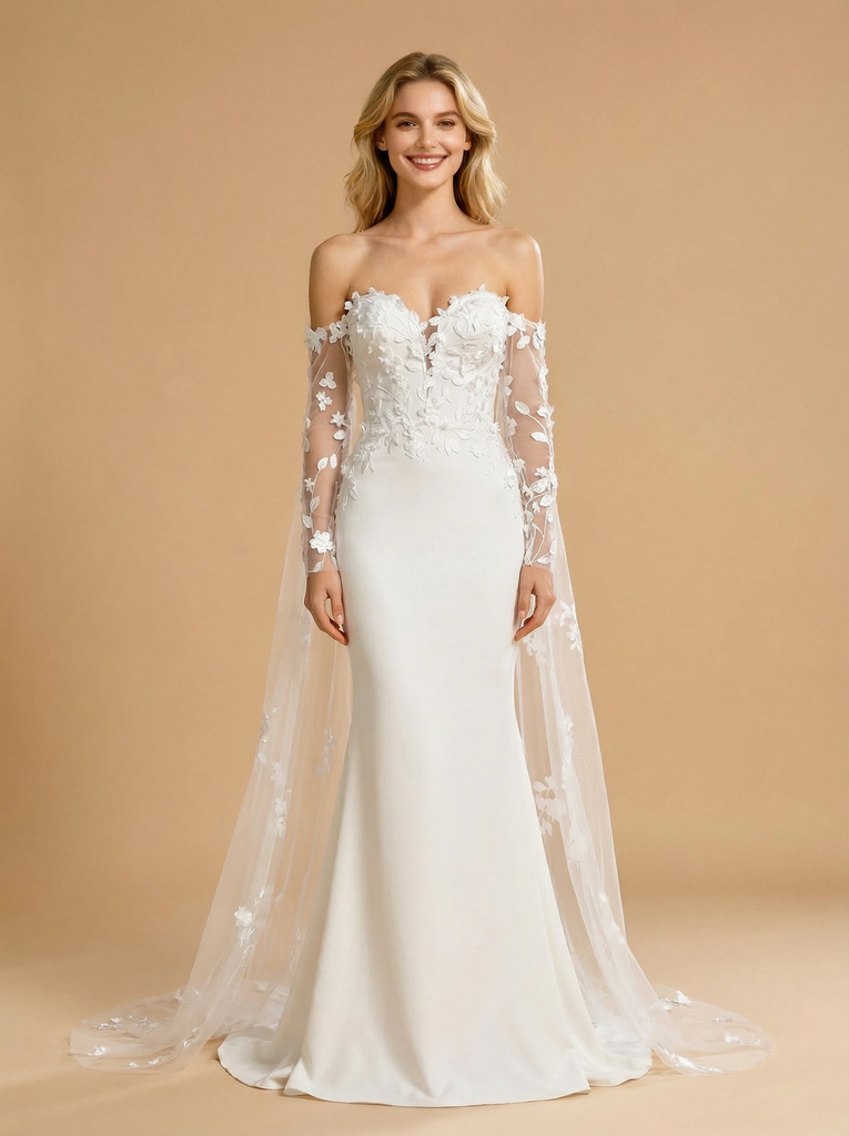 Mermaid Long Sleeves Sweetheart Maxi Long Satin Wedding Dresses Online