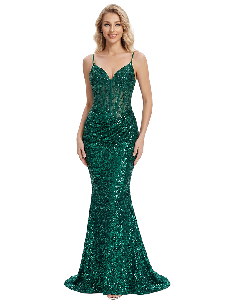 ChicSew Sparkly Sequins Spaghetti Straps Seqin Mermaid Prom Dress Formal Gown