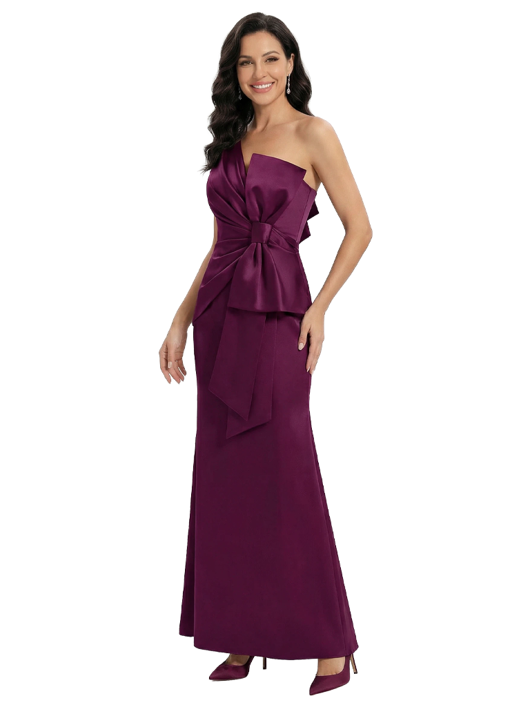 Fancy One Shoulder Bow Knot Satin Mother Of The Bride Dress Mermaid Gown