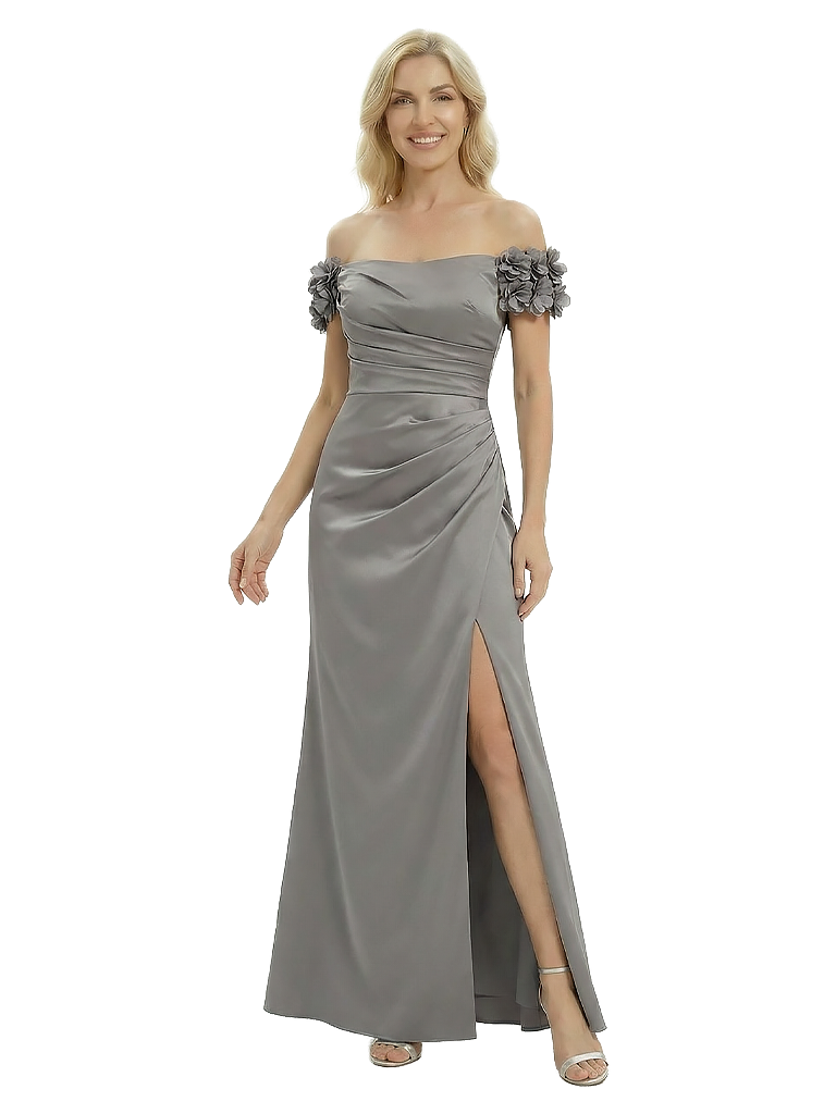 Morden Off Shoulder Ruched Side Slit Mermaid Satin Floor-Length Mother of the Bride Dresses