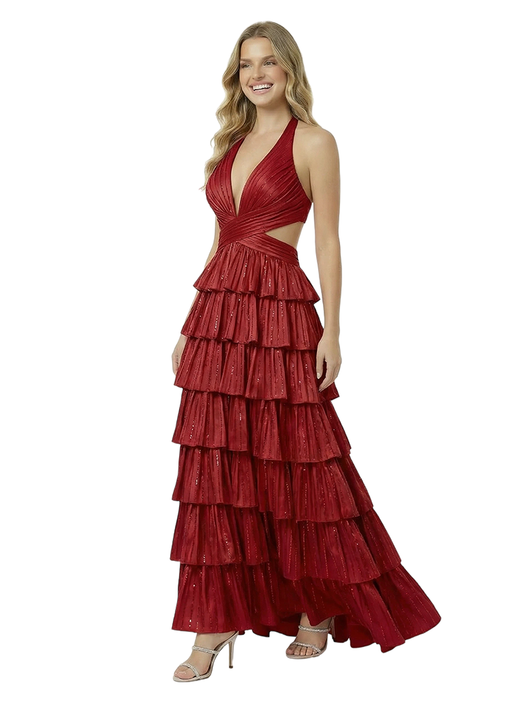 Stunning Open Back Halter Satin Prom Gown Unique A-Line Long Dress