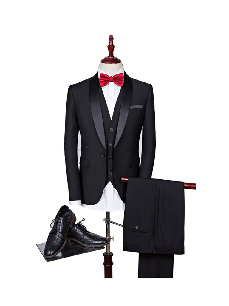 Black Classic 3 Piece Men's Suit with Regular Fit and Sophisticated Peak Lapel CN541