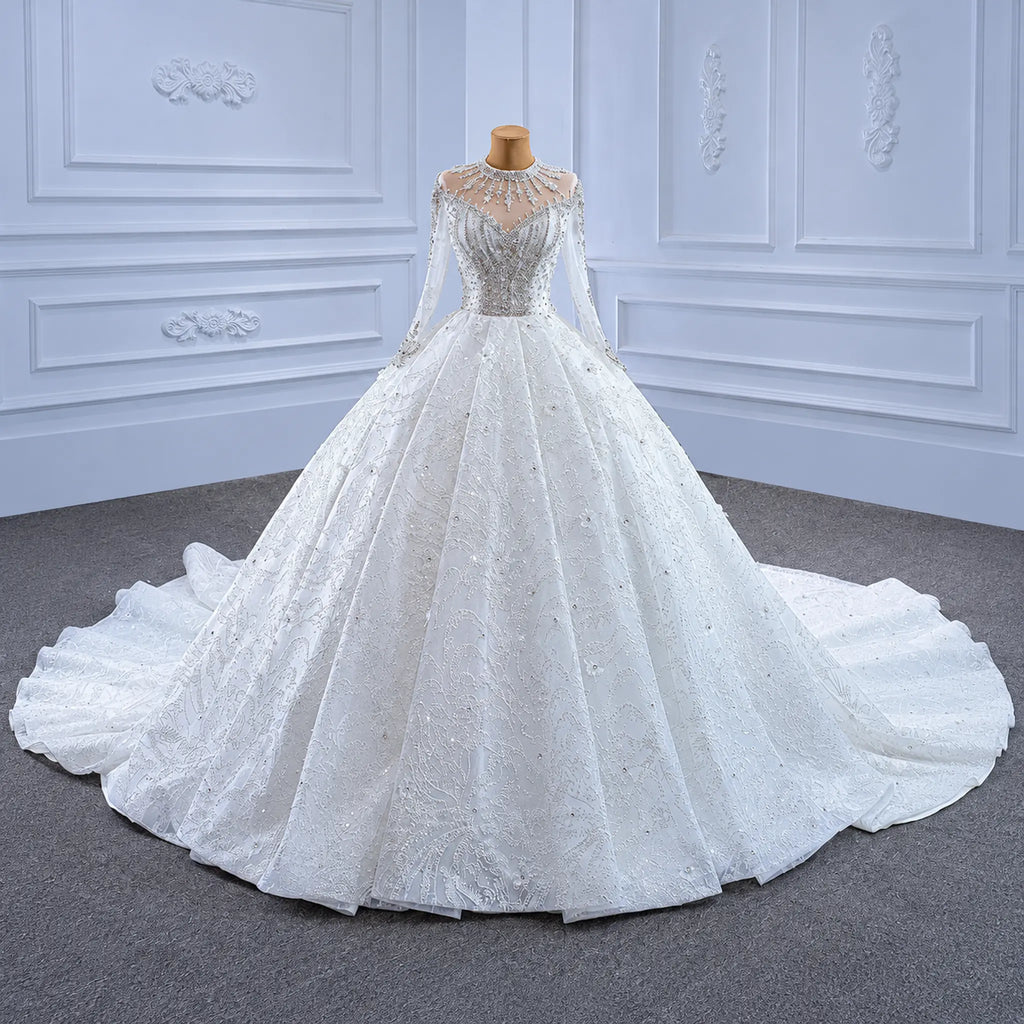 ChicSew Luxurious Illusion High Neck A-Line Ball Gown Wedding Dress