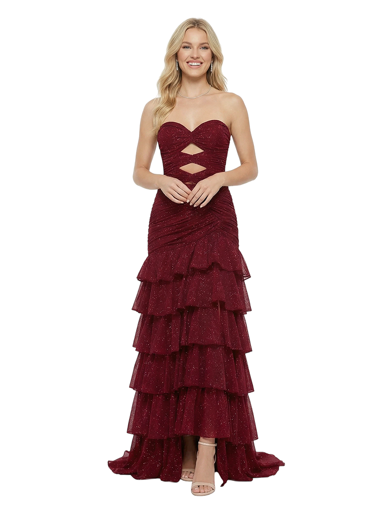 Cute Sweetheart Strapless Ruffles Glitter Jersey A-Line Evening Prom Dresses