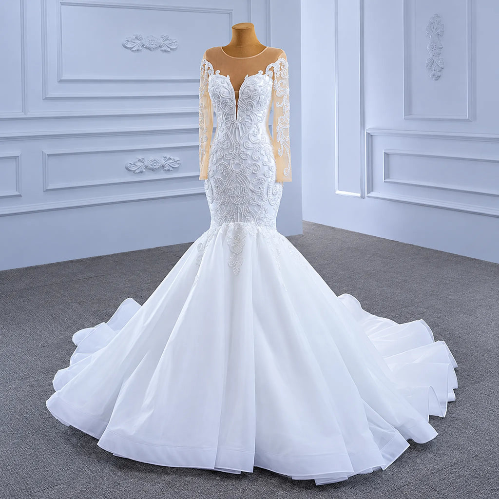 ChicSew Sparkly Illusion Long Sleeves Beaded Ball Gown Wedding Dress